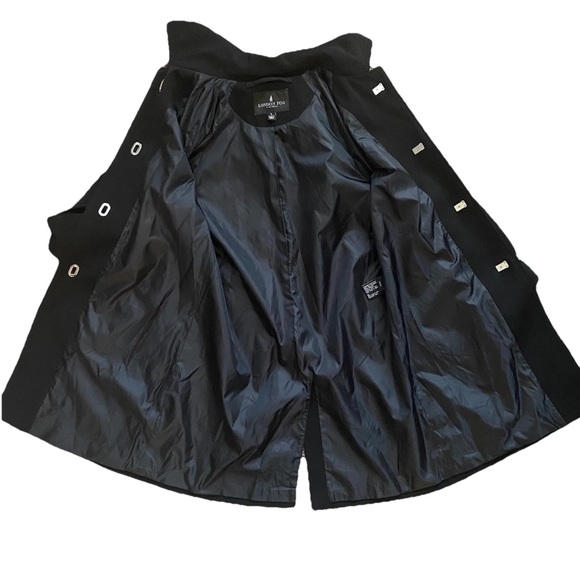 London Fog Trenchcoat Jacket Detachable Hood Black Gold Hardware Size Large - Picture 12 of 16